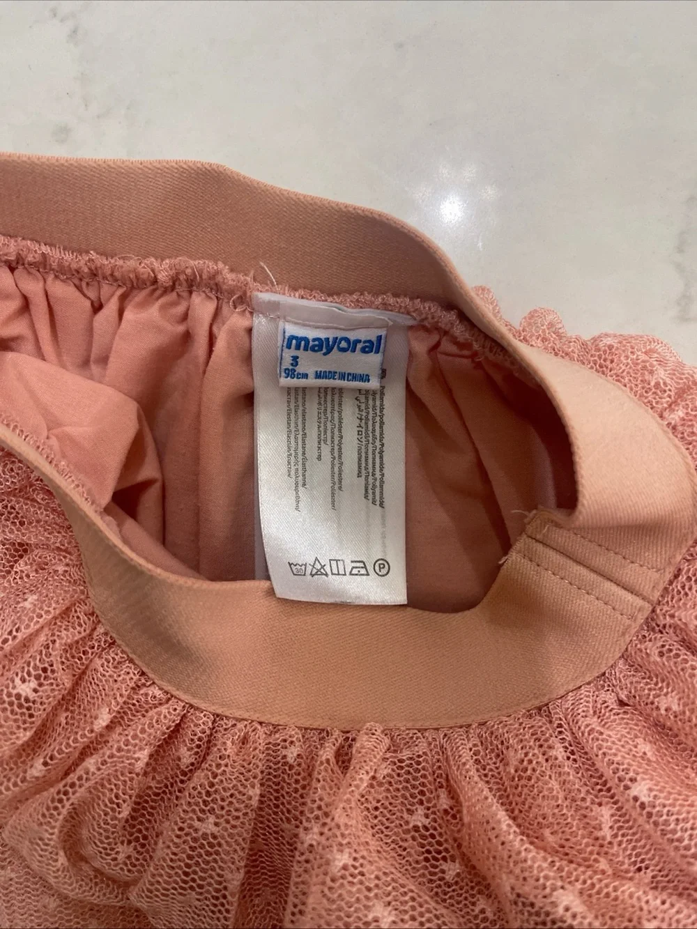 Mayoral Beige Embroidered Sweatshirt with Peach Tulle Skirt Set